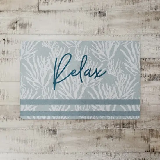 Relax Stripe Floor Mat White Coral Blue Stripe on Blue {3}