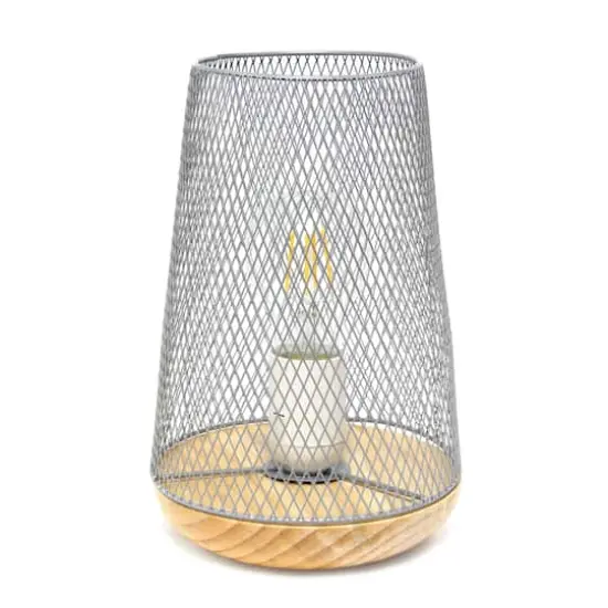 Simple Designs 9" Wired Mesh Uplight Table Lamp Gray/Natural {1}