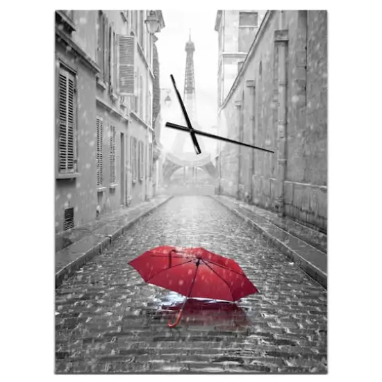 Designart 'Eiffel View From Paris Street French Country Rectangular Wall Clock {1}