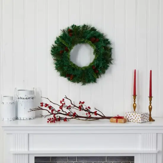 20" LED Mixed Pine & Pinecone Artificial Christmas Wreath {5}