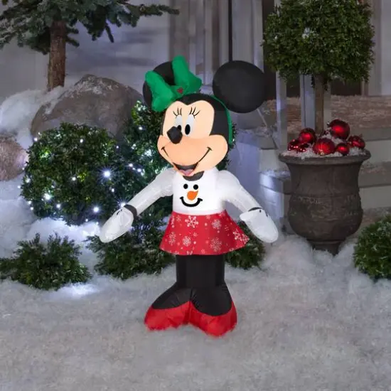 3.5ft. Airblown&reg; Inflatable Minnie Mouse in Snowman Sweater and Snowflake Skirt {4}