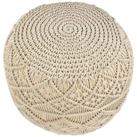 18" Cream Macram&eacute; Round Natural Cotton Pouf {3}