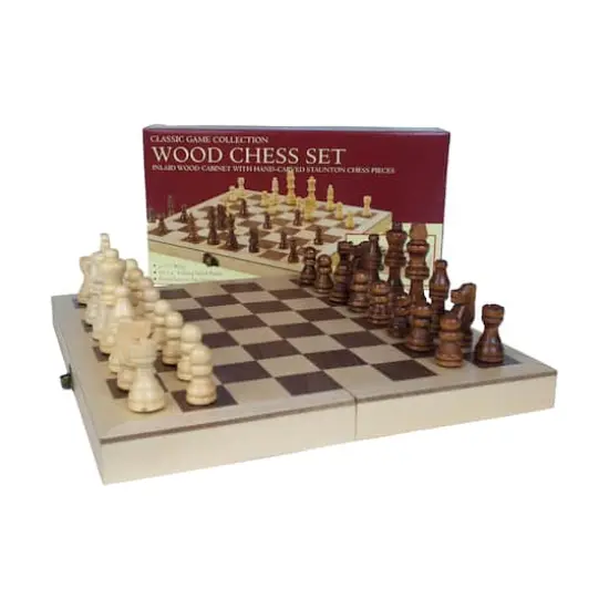 Classic Game Collection 10.5" Deluxe Folding Wood Chess Set {1}