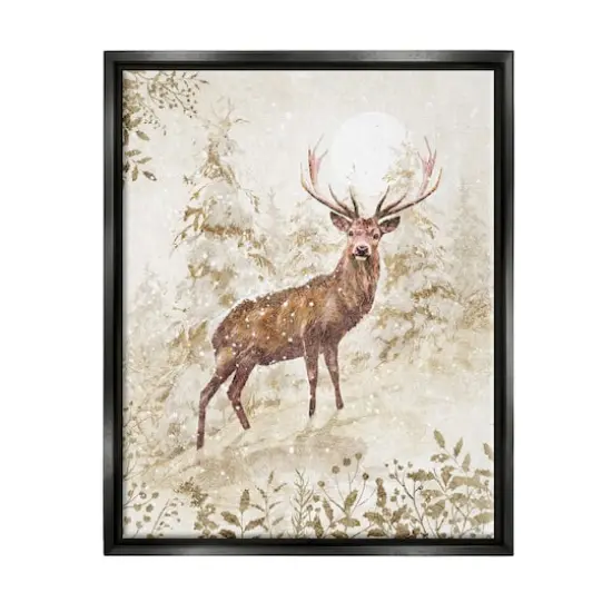 Stupell Industries Elk Snow Covered Forest Black Framed Floater Canvas Wall Art {1}