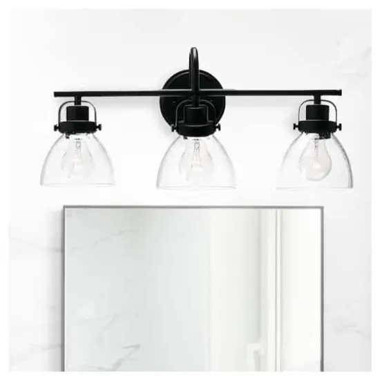 Hello Honey&reg; Robert Stevenson Lighting Avalon Matte Black Metal & Glass 3-Light Vanity Light {3}