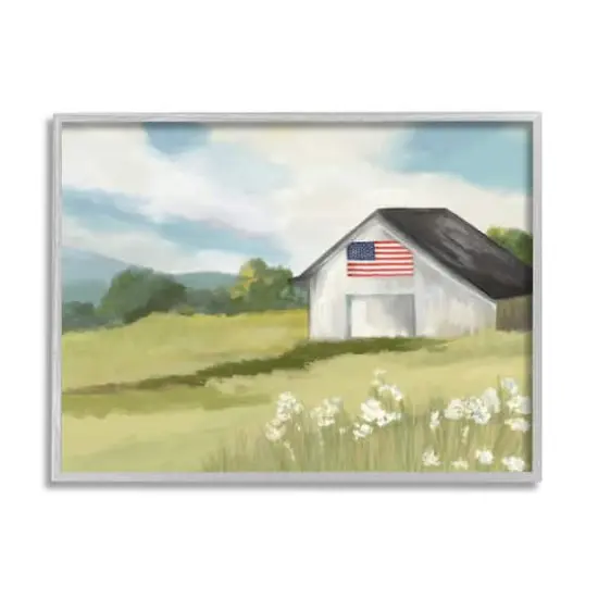 Stupell Industries American Flag on Barn Framed Giclee Art Gray {1}
