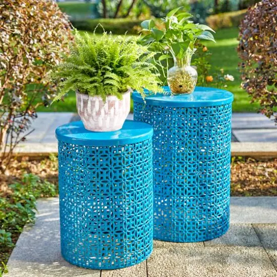 Glitzhome&reg; Multi-Functional Metal Accent Table Set Blue {4}