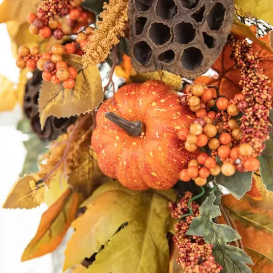 Glitzhome&reg; 25" Fall Pumpkin Leaf Swag {14}