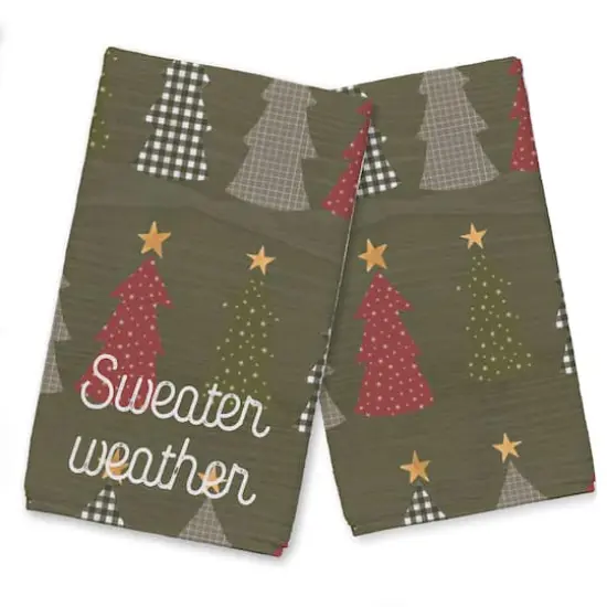 Sweater Weather Green Tree Pattern Tea Towel Set {1}