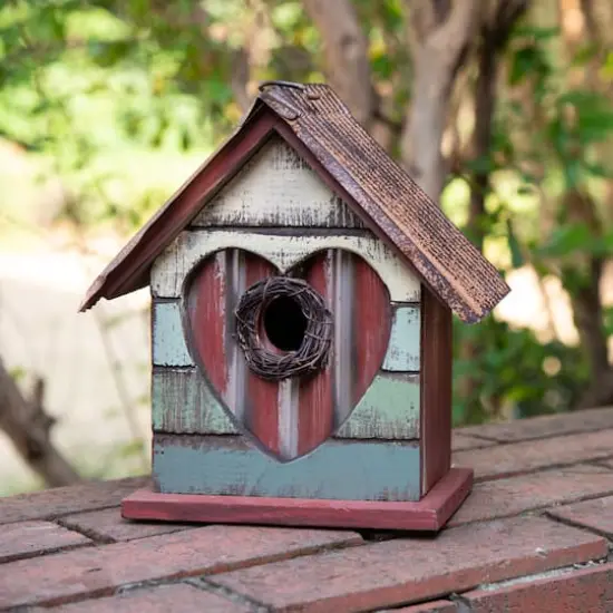 Glitzhome&reg; Distressed Wood Heart Garden Bird House {6}