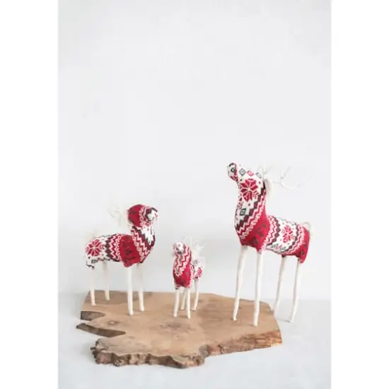 Hello Honey&reg; 9" Red, Cream & Black Cotton Knit & Wire Reindeer with Faire Isle Pattern {3}