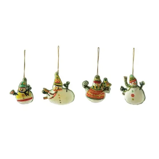Hello Honey&reg; 4 Pack Glass Bead Embroidered Snowman Cotton Velvet Ornaments {1}