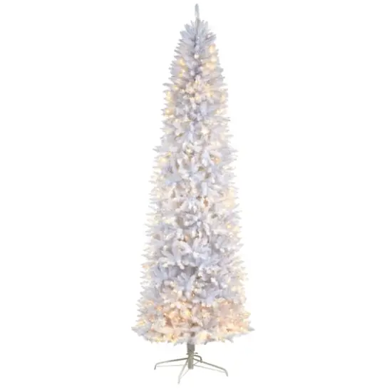 9ft. Pre-Lit Slim White Artificial Christmas Tree, Warm White LED Lights {1}