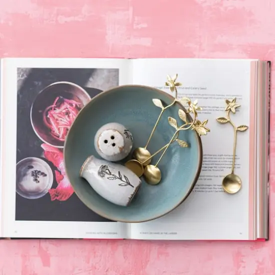 Hello Honey&reg; 5.5" Stainless Steel & Brass Spoons with Flower Handles & Drawstring Bag {3}