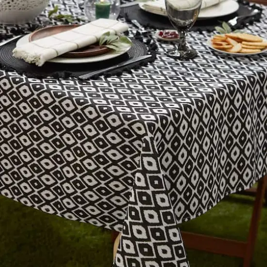 Black Ikat Outdoor Tablecloth With Zipper 60" Round {5}