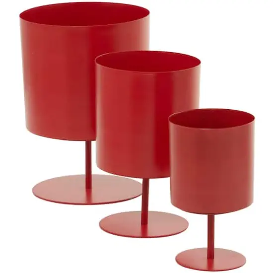 Red Metal Planter with Pedestal Base Set {3}