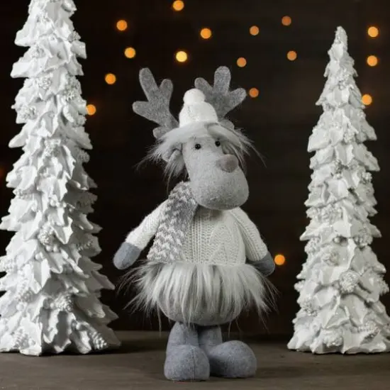 12.5'' Gray and White Standing Moose Tabletop Christmas Decoration {3}