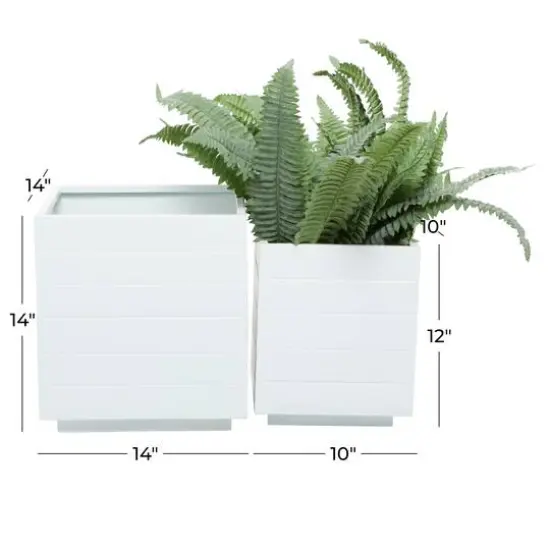 White Modern Planter, Set of 2" 14", 10" {8}
