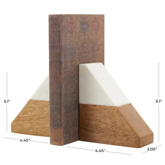 5" Marble & Wood Geometric Triangle Bookends Set {8}