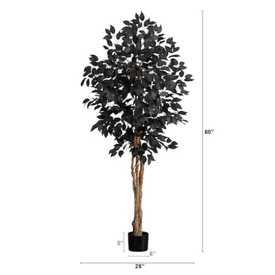 5ft. Artificial Halloween Black Ficus Tree with Natural Trunk {3}