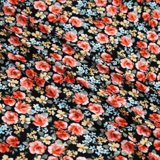 Fabric Merchants Flowers on Black Double Brushed Stretch Fabric {4}