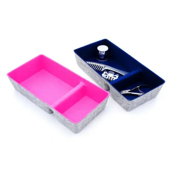 Welaxy Felt 2 Piece Divided Drawer Organizer Trays Navy and Hot Pink {7}