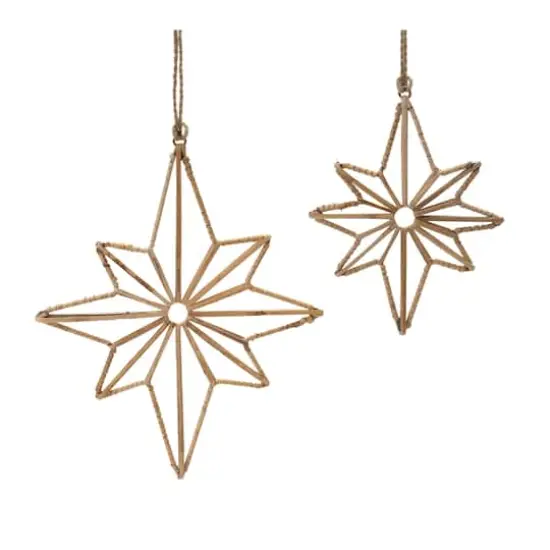 Rattan Wrapped Metal Star Ornaments Set {3}