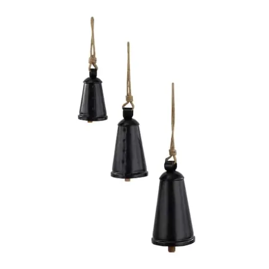 Black Metal Bohemian Decorative Cow Bell, Set of 3" 13", 10", 9" {1}