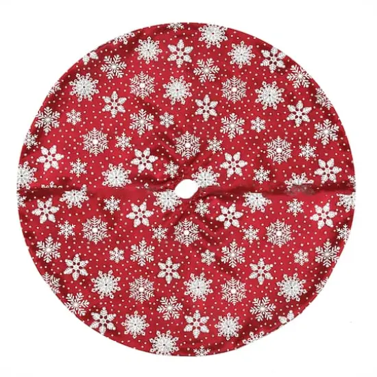 20" Red & White Snowflakes with Silver Glitter Mini Tree Skirt {1}