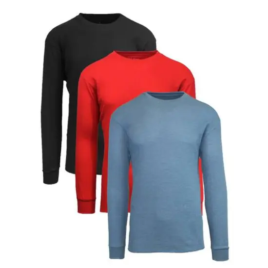 Galaxy by Harvic Long Sleeve Classic Men's Thermal Shirt 3 Pack Black/Red/Heather Medium Blue {1}