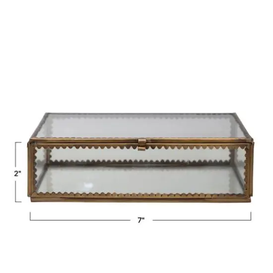 Hello Honey&reg; 7" Antique Finish Brass and Glass Display Box with Scalloped Edges {3}
