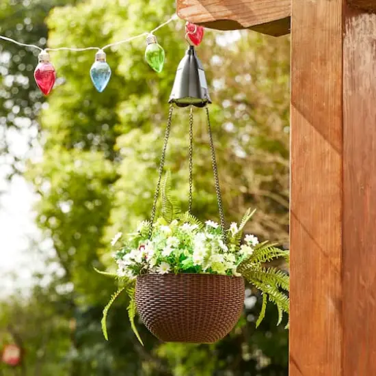 Glitzhome&reg; 30" Brown Solar Lighted Hanging Plastic Basket Planters, 2ct. {5}
