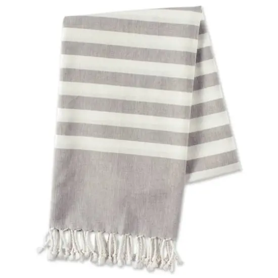 DII&reg; Striped Fouta Towel with Fringe Black {2}
