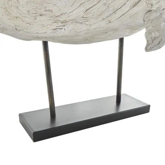 32" Cream Polystone Whale Sculpture with Brown Distressing & Black Metal Stand {5}