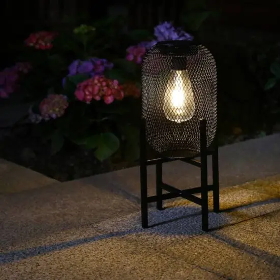 Glitzhome&reg; 14" Metal Mesh Solar Powered Lantern with Stand {3}