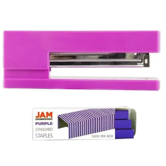JAM Paper Desk Stapler & Staples Set Fuchsia/Purple {1}