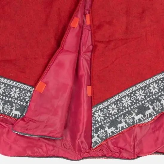 50" Red Heptagon with Gray & White Snowflakes & Reindeer Knit Border Christmas Tree Skirt {6}