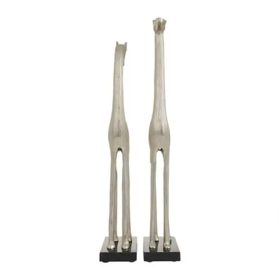 Silver Aluminum Contemporary Giraffe Sculpture Set {3}