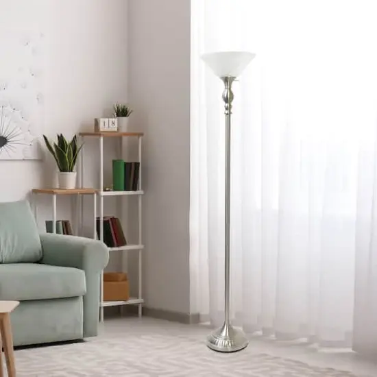 Lalia Home 6ft. Torchiere Floor Lamp with Marbleized Shade Brushed Nickel with White Shade {6}