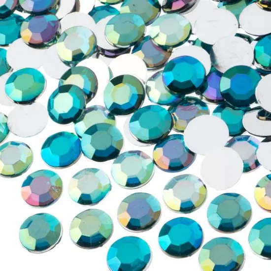 John Bead 12mm Acrylic Round Flat Back Rhinestones, 400ct. Turquoise AB {1}