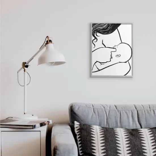 Stupell Industries Mother Nursing Child Portrait Minimal Black White Framed Giclee Art Gray {3}