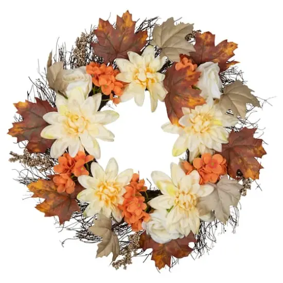 Orange and Cream Floral Fall Harvest Artificial Wreath 22" {1}