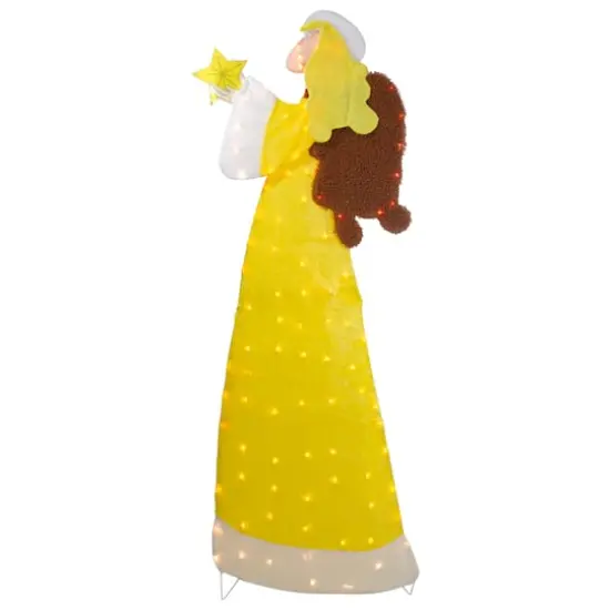 6ft. Lighted 2D Yellow Chenille Angel Outdoor Christmas Decoration {1}