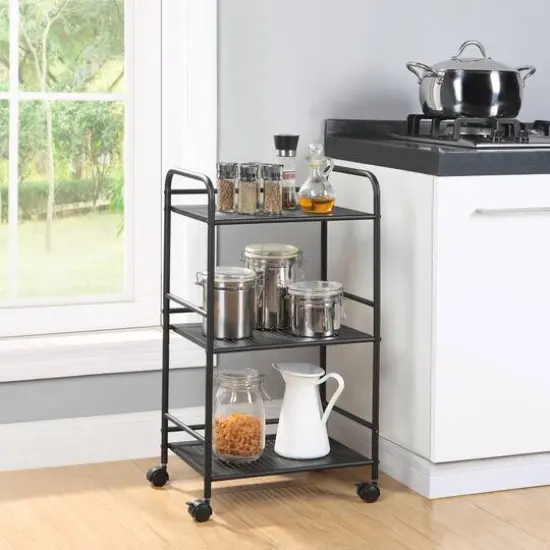 SunnyPoint 3-Tier Metal Rolling Utility Cart Black {4}
