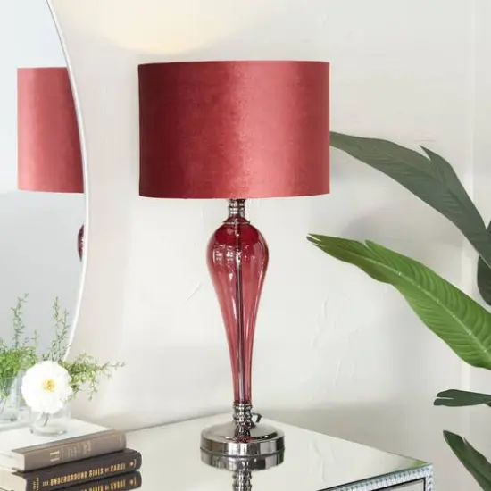 Red Velvet Glam Table Lamp, 27" x 13" x 13" {10}