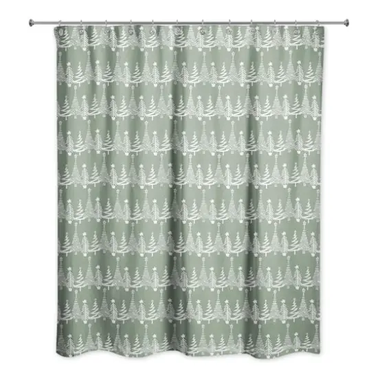 Sage Christmas Tree Pattern Shower Curtain {3}