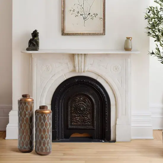 Glitzhome&reg; Antique Gold with Verdigris Finish Cylinder Metal Floor Vases Set {5}