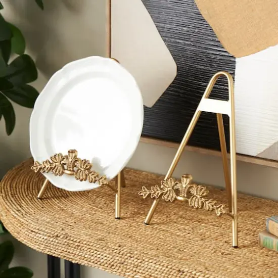 Gold Metal Arched Foldable Display Easel with Vine Emblem Set {3}