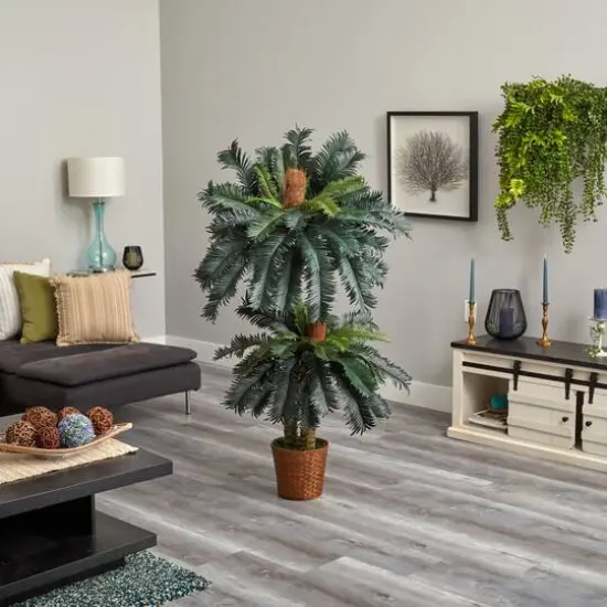 5ft. and 3ft. Potted Double Sago Palm Artificial Tree {5}