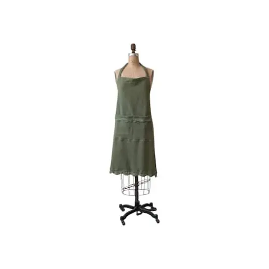 Hello Honey&reg; Green Waffle Weave Cotton Apron with Crochet Lace Trim {1}